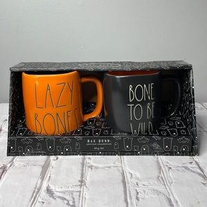 Rae Dunn LAZY BONES & BONE TO BE WILD Halloween Mug Set